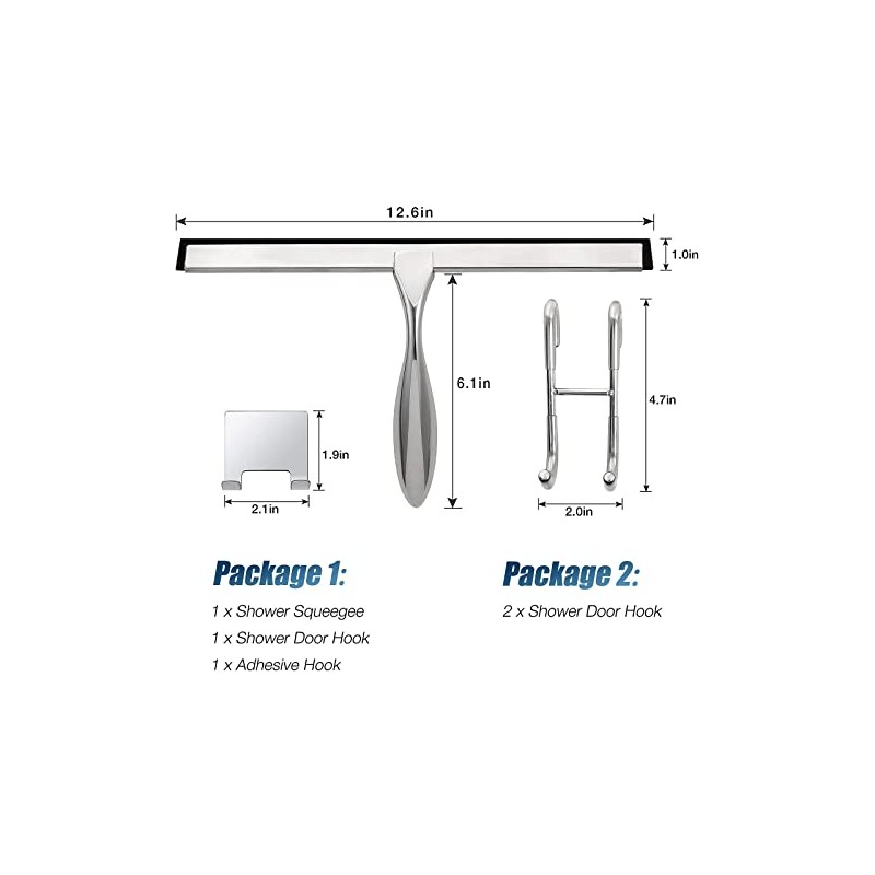 Simtive 12-Inch Shower Squeegee Set with Hooks