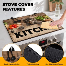 Stove Top Cover Retro Flower Gas Stove Top Cover for Home Decoration Kitchen Pad Non-Stick Washable Cooktop Covers Countertop Protector Keep Stove Clean 28"x20" (Kitchen cat)