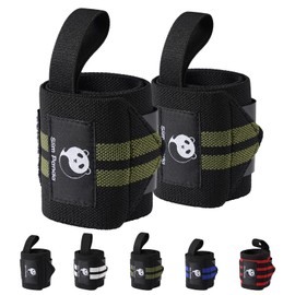 Slim Panda 1Pair Wrist Straps for Powerlifting, Bodybuilding, Weight Lifting - Thumb Loops with Adjustable Straps, Workout Wrist Wraps for Men and Women (Black with Green)