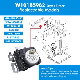 Upgraded W10185982 Dryer Timer Replacement,Compatible with Whirlpool, Maytag, Kenmore, Crosley, Amana, Inglis