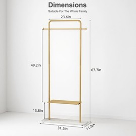 KaKaBB Gold Clothing Rack with Shelves, Coat Racks Freestanding with Marble Base, Clothing Rack for Hanging Clothes, Gold Garment Rack for Boutiques, Bedroom (2 tier, 31.5")