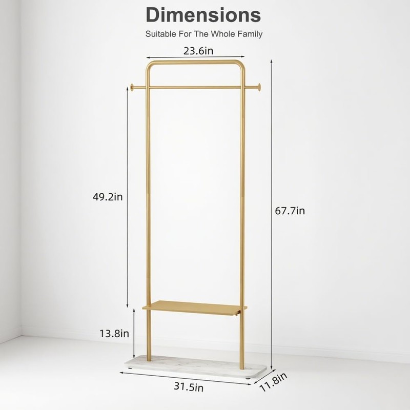 KaKaBB Gold Clothing Rack with Shelves, Coat Racks Freestanding with
