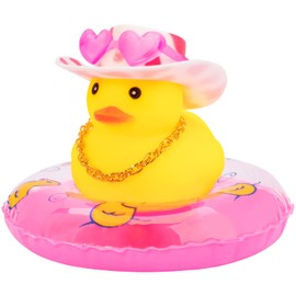 wonuu Car Rubber Duck Car Duck Decoration Dashboard Car Ornament for Car Dashboard Decoration Accessories with Mini Flower Hat Swim Ring Necklace and Sunglasses, I_Red Heart Glasses&Pink Spot Hat