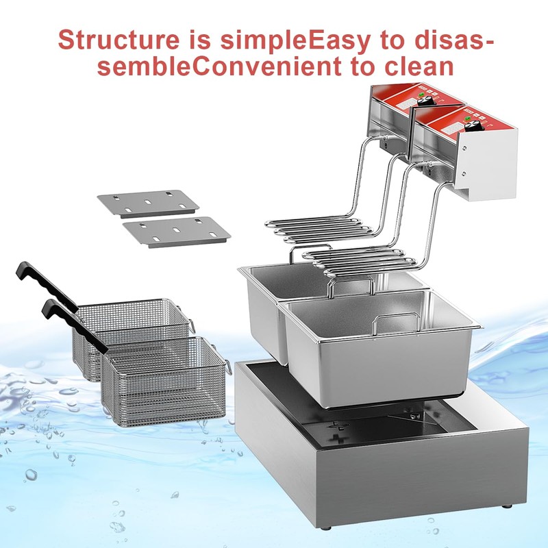Electric Deep Fryer 17.2L Stainless Steel Dual Tank with Basket
