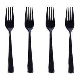 200 Count Black Plastic Forks, Heavy Duty Disposable Cutlery