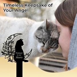 HEGANITS Cat Grave Marker Outdoor Memorial – 12in Metal Pet Memorial Plaque with Garden Moon Cat, Weatherproof Headstone for Yard or Indoor Tribute, Sympathy Gift for Loss of Pet