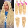 613 Blonde Hair Bundles with Closure 18 20 22+16 Inch