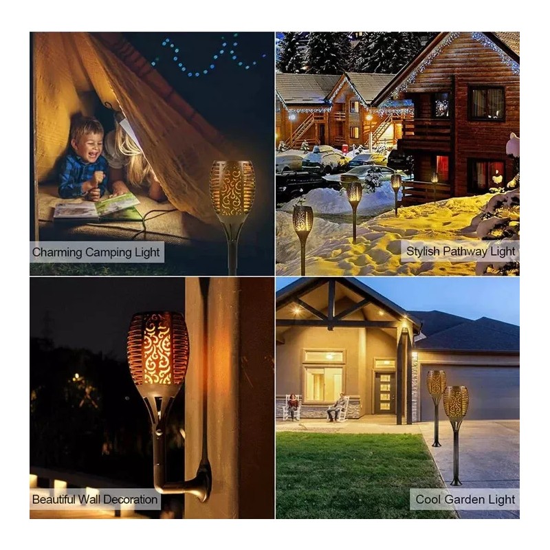Newbeegoods 4 Pack Solar LED Flame Lamp Flickering Torch Light
