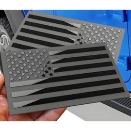 Metal American Flag Emblem Decal, Black, 5"x3", 1 Pair