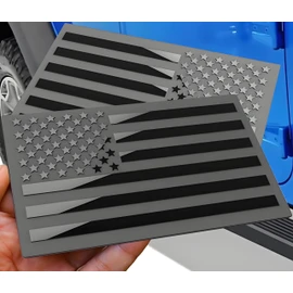 Metal American Flag Emblem Decal, Black, 5"x3", 1 Pair