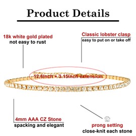 Zealmer 1 Row Rhinestone Choker Necklace Gold Sparkling Diamond Chokers Crystal Rhinestone Glitter Necklaces Gold Plated Jewelry Gifts for Women Bridal Wedding Bridesmaid