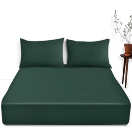 Extra Deep Fitted Sheets Double Bed- Luxury Bedding Soft Bottom Sheet- Polycotton Deep Pocket Bed Sheet- Dark Green