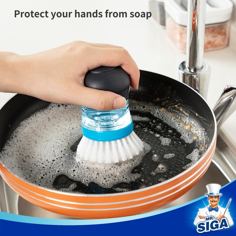 MR.SIGA Soap Dispensing Palm Brush, Kitchen Brush for Dish Pot