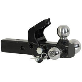 Buyers Products 1802279 Tri-Ball Truck Hitch With Hook, Solid Shank for 2 Inch Receiver Tubes, Chrome Welded Steel Towing Balls, Black Powdercoated, Towing Accessories For Trucks And Trailers