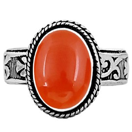 Carnelian Ring Size 5 Sterling Silver Plated For Women, Orange Stone July Birthstone Southwest Bohemian Jewelry Christmas Mother's Day Gifts For Her