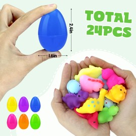 24 PCS Prefilled Easter Eggs with Dinosaur Mochi Squishy, Filled Easter Eggs for Easter Eggs Hunt, Basket Filler, Classroom Prize Supplies