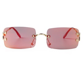 ADE WU Vintage Rimless Sunglasses for Women Men Fashion Frameless Colored Rectangle Sunglasses Red Mirrored Tinted Lense