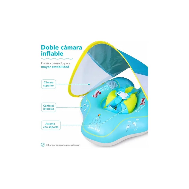 Flotador Bebé Con Techo Parasol Inflable Piscina Seguro