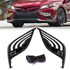 VGETTING Daytime Running Light For Toyota Camry 2021 2022 Fog Lights Tri-Colors DRL LED Turn Signal Lamp for Camry SE XSE LED Daylight with Bezel + Wire Harness