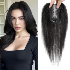Real Hair Topper for Women, Crown Toppers, Short Wigs, Hairpieces for Thin Hair, 100% Real Human Hair Clip-In Toppers for Women, Real Hair Toppers, Lightweight (1B#)