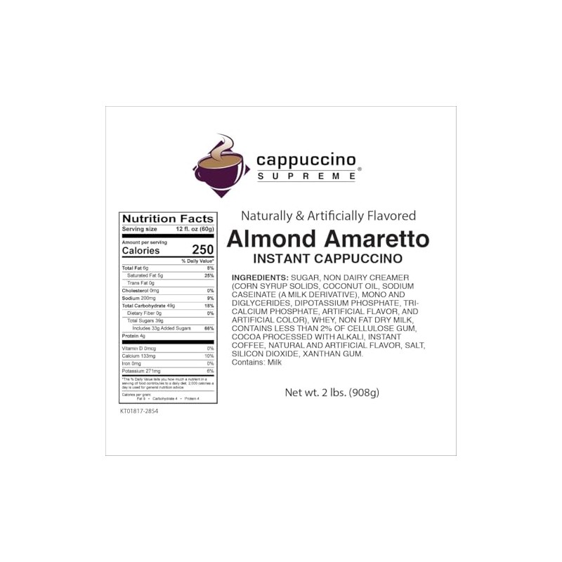 Cappuccino Supreme 2 lb bag Almond Amaretto Instant Cappuccino Mix