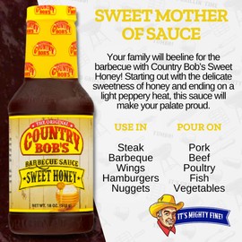 Country Bob's Sweet Honey Barbecue Sauce - BBQ Sauce for Meat, Chicken, Fish, Pork, Sweet Savory Grill, Marinating, Gluten Free, 18oz (Pack of 2)