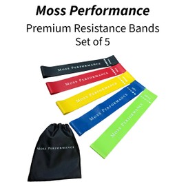 Moss Performance Premium Resistance Bands, for Physical Therapy, Strength Training, Pilates Exercise, Home Workouts, Strong Latex Rubber Loop Bands, Set of 5