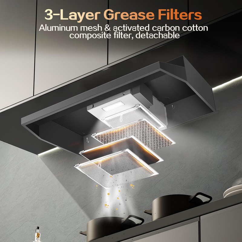Zomagas Under Cabinet Range Hood 36 inch, Ducted/Ductless Vent Hood