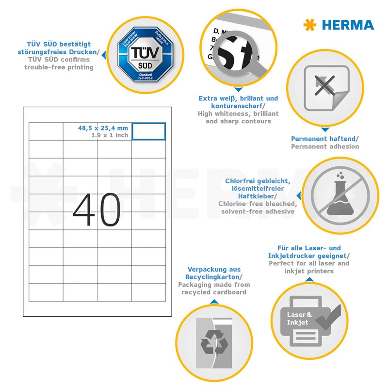 HERMA 4357 Universal Etiketten, 25 Blatt, 48,5 x 25,4 mm,