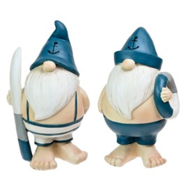 2 x Beach GNOME Swimmers - BATHROOM/BEACH HUT ORNAMENTS - Humorous Gnome BATHER Couple FIGURINES - Blue, White -12 cm