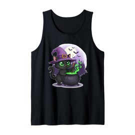 Black Cat Witch with Cauldron and Moon Tank Top