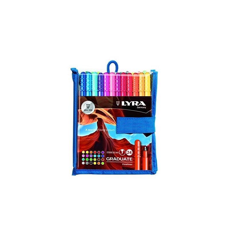 LYRA Graduate Synthetic Fine Tip Fineliner, 24 Pieces in Assorted