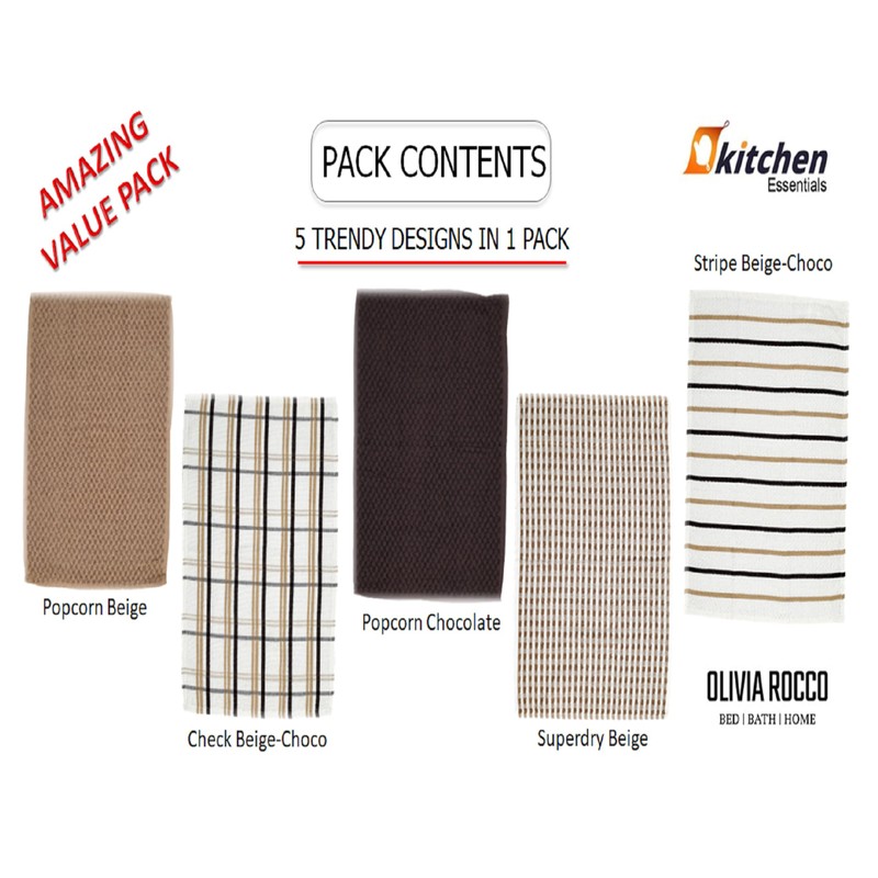 Olivia Rocco 5 Pack Terry Kitchen Tea Towels Cotton Super