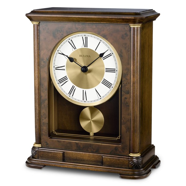Bulova B1860 Vanderbilt Mantel Clock, Warm Walnut 12.25 x 9 x 4.75