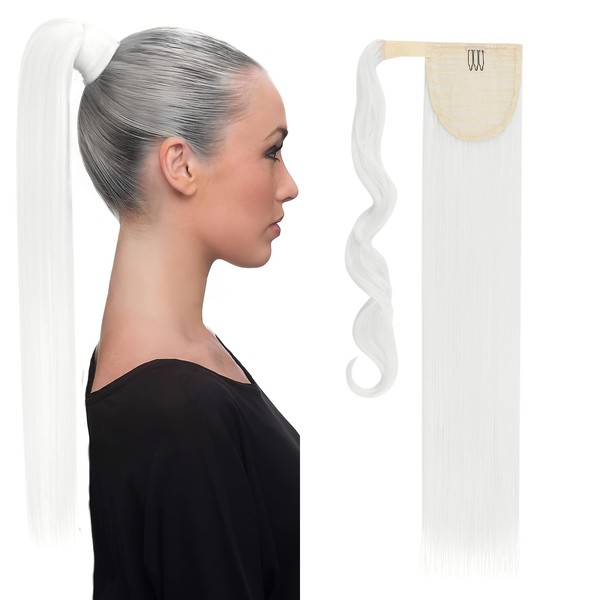 S-noilite Hairpiece Ponytail Straight Hair Extensions Natural Wrap On Ponytail Like Real Hair, Hairpiece 58 cm Long, White