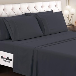 Mueller Luxury 4 Piece Twin XL Sheet Sets - Ultra-Soft 1800 Series, Cooling & Breathable Twin XL Bed Sheets, Hotel Quality Bedding, Deep Pocket up to 16" - Hypoallergenic, Wrinkle-Resistant, Dark Grey