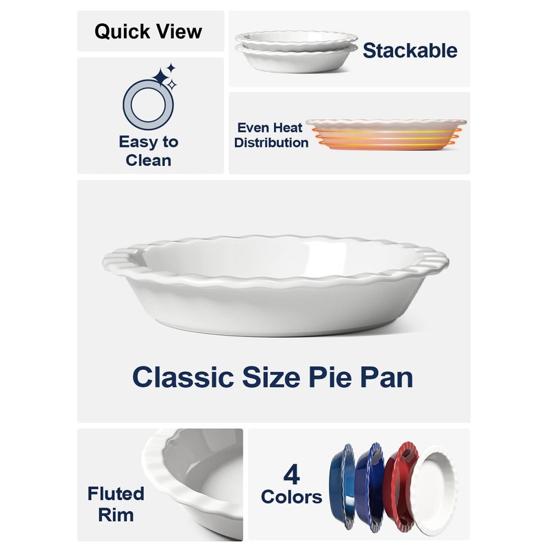 LE TAUCI Ceramic Pie Pans for Baking, 9 Inches Pie