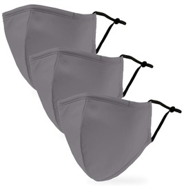 weddingstar 3 Pack Adult Washable Cloth Face Mask Reusable and Adjustable with Filter Pocket - Grey