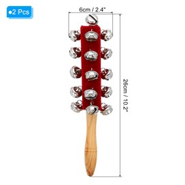 PATIKIL 2 pcs Hand Jingle Bells, Hand Bell Handheld Wrist Bells Sleigh Bells Wooden Hand Percussion Instruments Musical with 21 Bells for Music Class Party Christmas, Red