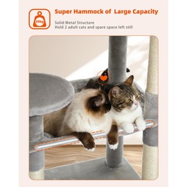 PETEPELA 56.3'' Tall Cat Tree for Indoor Cats, Multi-Level Cat Tower with Super Large Hammock (20''X16''), Sisal Covered Scratching Posts, Cozy Condo and Top Perch Grey