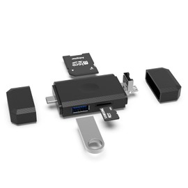 3-in-1 Micro USB to USB Type-C OTG Adapter and Portable Memory Card Reader for SDXC, SDHC, SD, MMC, Micro SDXC, Micro SD, Micro SDHC and UHS-I Cards