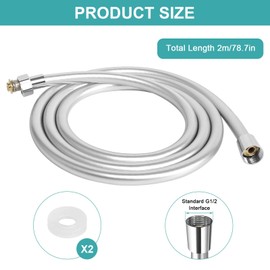 Shower Hose 2 m, Universal Shower Hose, Shower Hose, G1/2 Inch Silver Shower Hoses with Twist Protection, Flexible PVC High Pressure Shower Pipe for Bathroom Fittings, Replacement