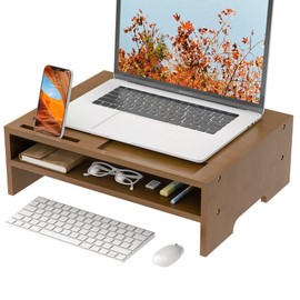 Monitor Stand Riser with Storage Organizer Desktop with Cooling Holes Bamboo Laptop Riser Shelf for Office and Home Use 16.7x11.8x5 inch (Walnut)