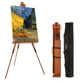 VISWIN Portable Easel for Painting with Bag, Tilting Flat & Adjustable Beech Wood Art Easel Stand, Holds Canvas up to 44", Tripod Field Easel for Adults, Artists, Beginners - Walnut Brown