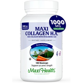 Collagen with Hyaluronic Acid Capsules - 1.5X More Efficient Absorption - Kosher Type I Hydrolyzed Marine Collagen Capsules Hyaluronic Acid Supplements for Hair, Skin, Nails, Joint & Bone Health, 180 | Maxi Health