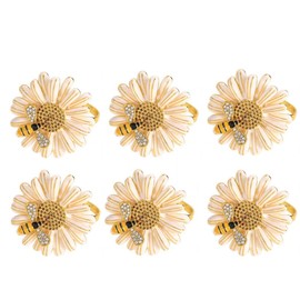 Napkin Rings Set of 6 Daisy Sunflower Metal Napkin Rings Holder Fall Napkin Rings for Dinner Wedding Holiday Christmas Thanksgiving,Party Banquet Buffet Table Setting (Cream Daisy)
