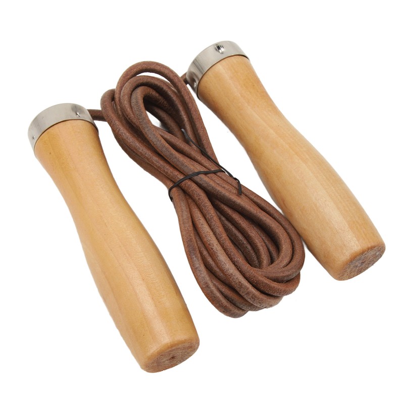 Jump Rope Cowhide Wooden Handle Portable Highly Effective Skipping Rope