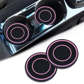 2 Pack Car Coasters for Cup Holder, 2.75 Inch Universal Auto Waterproof Coasters Silicon Insulation Cup Mats,No-Slip Anti Dust Insert Coaster for Woman Man, Suit for Vehicle Interior (2, Pink)