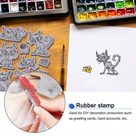 GLOBLELAND Cute Angry Cat Rubber Stamp 8.66x7inch Funny Sketch Cat EVA Cling Mount Stamps Fish Bone Yarn Rubber Stamp Set for Card Making Photo Album Decor Decoration DIY Scrapbooking