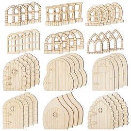 Elantoexis 48 Pcs Fairy Door Wooden Garden Doors Craft Mini Window Fairy House Kit Unfinished Miniature Door Unpainted Fairy Window